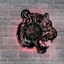 Relógio de parede com disco de vinil musical - Relógio de parede com luz LED em forma de cabeça de tigre - Relógio de vinil - Decoração de parede da sala de estar - Presentes exclusivos para amantes