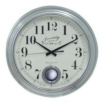 Relógio De Parede Com Pêndulo Prateado/cromado 42x42x9cm Relógio De Parede Com Pêndulo Prateado/cromado 42x42x9cm
