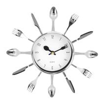 Relógio De Parede Cozinha Formato Talheres Prata Silencioso - Livon