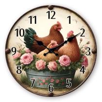 Relógio de parede Creative Farmhouse Hen and Roses Design 30cm Relógio de parede Creative Farmhouse Hen and Roses Design 30cm