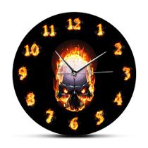 Relógio de parede Creative Skull de 12 polegadas Fire Flame Design Metal Relógio de parede Creative Skull de 12 polegadas Fire Flame Design Metal
