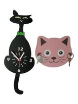 Relógio de Parede Criativo Gato com Pêndulo e Porta Chaves Relógio de Parede Criativo Gato com Pêndulo e Porta Chaves