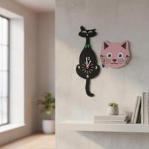 Relógio de Parede Criativo Gato com Pêndulo e Porta Chaves Relógio de Parede Criativo Gato com Pêndulo e Porta Chaves