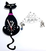 Relógio de Parede Criativo Gato com Pêndulo e Porta Chaves - Não tem