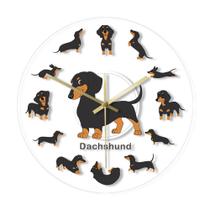 Relógio de parede Dachshund Cartoon Design 30 cm de plástico sem tique-taque Relógio de parede Dachshund Cartoon Design 30 cm de plástico sem tique-taque