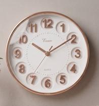 Relógio de Parede Decorativo Luxo para Sala Design Sofisticado Branco com Acabamento Premium Rose Gold 25x25cm ref CA3694