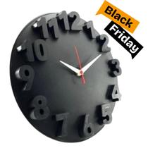 Relógio de Parede Delta 3D Preto Plashome para Decoração Sala Cozinha Escritório Relógio de Parede Delta 3D Preto Plashome para Decoração Sala Cozinha Escritório