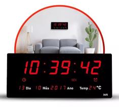 Relógio De Parede Digital Números Grande Led Data Termômetro Calendário Dias da SemanaAlarme Programável Bivolt 110V/220V - OTIO