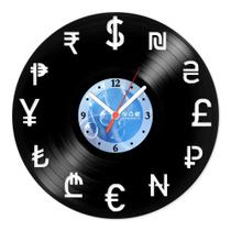 Relógio De Parede Disco Vinil Escritório - Moedas Estrangeiras - VEC-021 Relógio De Parede Disco Vinil Escritório - Moedas Estrangeiras - VEC-021