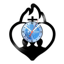 Relógio De Parede Disco Vinil Religioso - Coração e Chamas - VRE-005