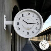 Relógio de Parede Dupla Face Vintage Retrô Branco Luxo Estilo Estação de Trem Decorativo Grande 26 cm 2 Máquinas Relógio