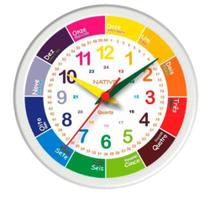 Relógio de Parede Educativo 21,5 Redondo Colorido Moldura Branca Ref. 514465