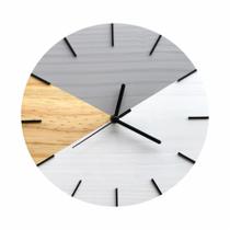 Relógio De Parede Em Madeira Geométrico Cinza E Branco