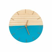 Relógio De Parede Em Madeira Minimalista Azul E Dourado 28Cm