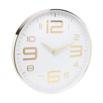Relógio de Parede em Plástico Branco com Dourado 30,5x4cm