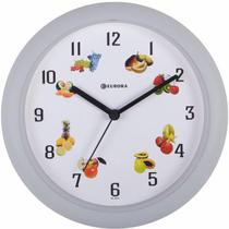 Relógio De Parede Eurora Frutas Cinza Com Mostrador Branco