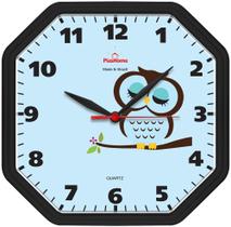 Relógio de Parede Gama Preto Coruja Oitavado Plashome Cozinha Sala Escritório