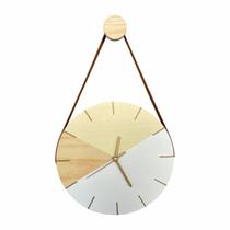Relógio De Parede Geométrico Branco Amarelo E Alça