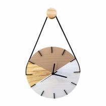 Relógio de Parede Geométrico Branco e Avelã com Alça + Pendurador