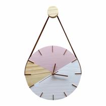 Relógio De Parede Geométrico Branco E Rosa Com Alça Caramelo