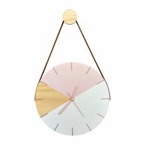Relógio de Parede Geométrico Branco e Rosa com Alça Caramelo + Pendurador - Edward Clock