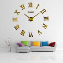 Relógio De Parede Grande 3d Sala Adesivo Decoração Algarismo Dourado