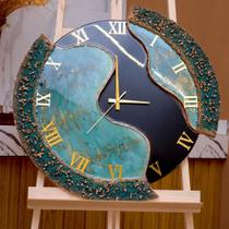 Relógio De Parede Grande 60cm Luxo - Fundo Preto Com Verde Mesclado Relógio De Parede Grande 60cm Luxo - Fundo Preto Com Verde Mesclado