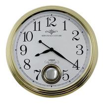 Relógio De Parede Grande Dourado Com Pêndulo Luxo 42x42x9cm Relógio De Parede Grande Dourado Com Pêndulo Luxo 42x42x9cm
