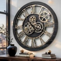 Relógio de Parede ImprovingLife The Gears 60 cm Vintage Preto em Madeira Relógio de Parede ImprovingLife The Gears 60 cm Vintage Preto em Madeira