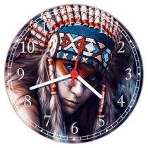 Relógio De Parede Índio Indígena História Cocar Salas Quartos Quartz Tamanho 40 Cm RC000
