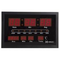 Relogio de parede led digital com calendario termometro medidor de temperatura em metal herweg