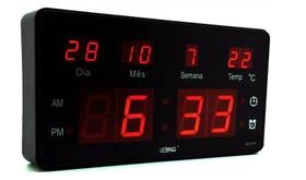 Relógio de Parede Led Digital LE-2115 Lelong Temperatura Calendário Alarme