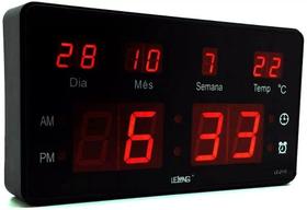 Relógio de Parede Led Digital LE-2115 Lelong Temperatura Calendário Alarme