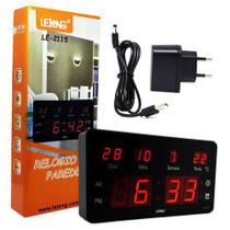 Relógio De Parede Led Digital LE-2115 Lelong Temperatura Calendário Alarme