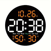 Relógio de parede LED redondo de 10 polegadas com controle remoto, escurecimento automático