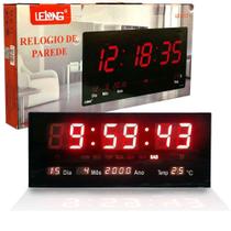 Relógio de Parede Led Vermelho Digital LE-2112 Lelong Temperatura Calendário Alarme Alto Brilho