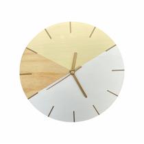 Relógio De Parede Madeira Geométrico Branco E Amarelo 28Cm