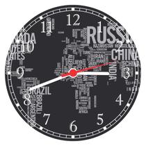 Relógio De Parede Mapa Mundo Países Continentes Decorações Salas
