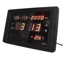 Relógio De Parede Mesa Digital Led Termômetro Alarme Preto 25cm - Exclusivo