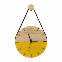 Relógio De Parede Minimalista Em Madeira Amarelo Com Alça