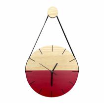 Relógio De Parede Minimalista Vermelho Com Alça + Pendurador