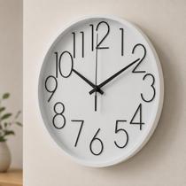 Relógio de Parede Moderno 24cm Branco Prateado Elegante com Quartzo Preciso