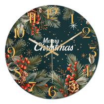 Relógio de parede Natal Feliz Natal 30cm de vidro Relógio de parede Natal Feliz Natal 30cm de vidro