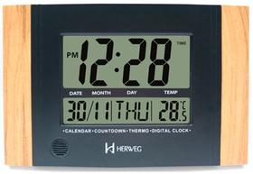 Relógio de Parede ou Mesa Digital LCD Calendário Termômetro Madeira Clara Herweg 6438