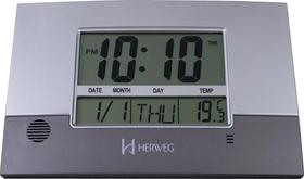 Relógio de Parede ou Mesa Digital LCD Calendário Termômetro Prata Herweg 6473