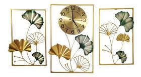 Relógio De Parede Painel Quadros Dourado 100x56