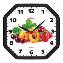 Relógio De Parede Para Cozinha Oitavado Frutas Preto - Plashome