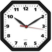 Relógio de Parede Preto Clássico Oitavado Decoração de Sala Cozinha Escritório Mecanismo Quartz Tic Tac 24 Cm