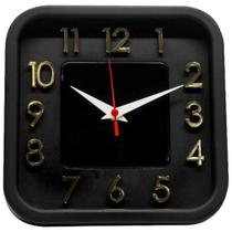 Relógio de Parede Preto com Dourado Sigma Quadrado 24 cm Silencioso Decoração Sala Cozinha Escritório