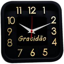 Relógio de Parede Preto com Dourado Sigma Quadrado Gratidão 24 cm Silencioso Decoração Sala Cozinha Escritório Relógio de Parede Preto com Dourado Sigma Quadrado Gratidão 24 cm Silencioso Decoração Sala Cozinha Escritório